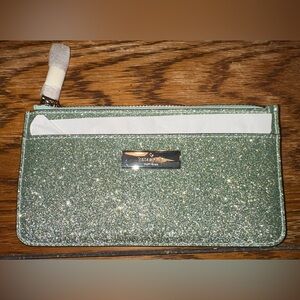 Kate Spade Kenzie Boxed Glitter Medium Compact Wallet In Seawater NEW W/Tags